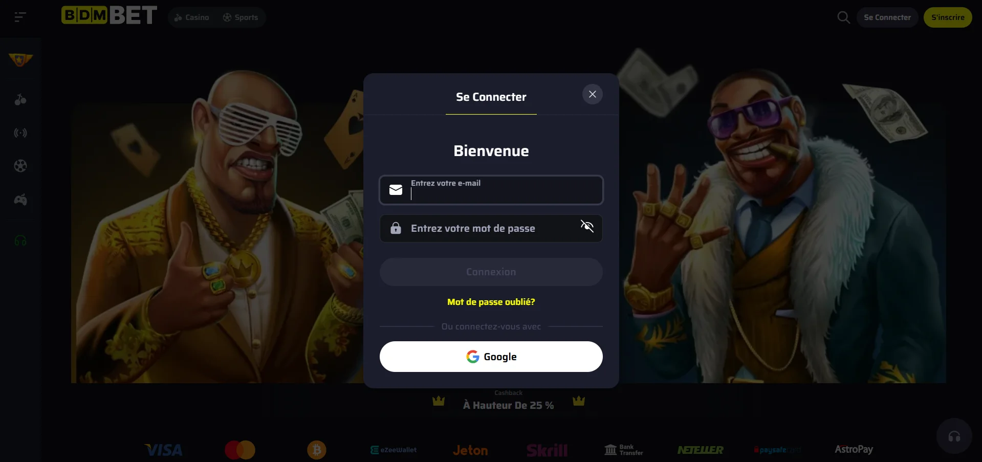 BDMBet casino login formulaire de connexion