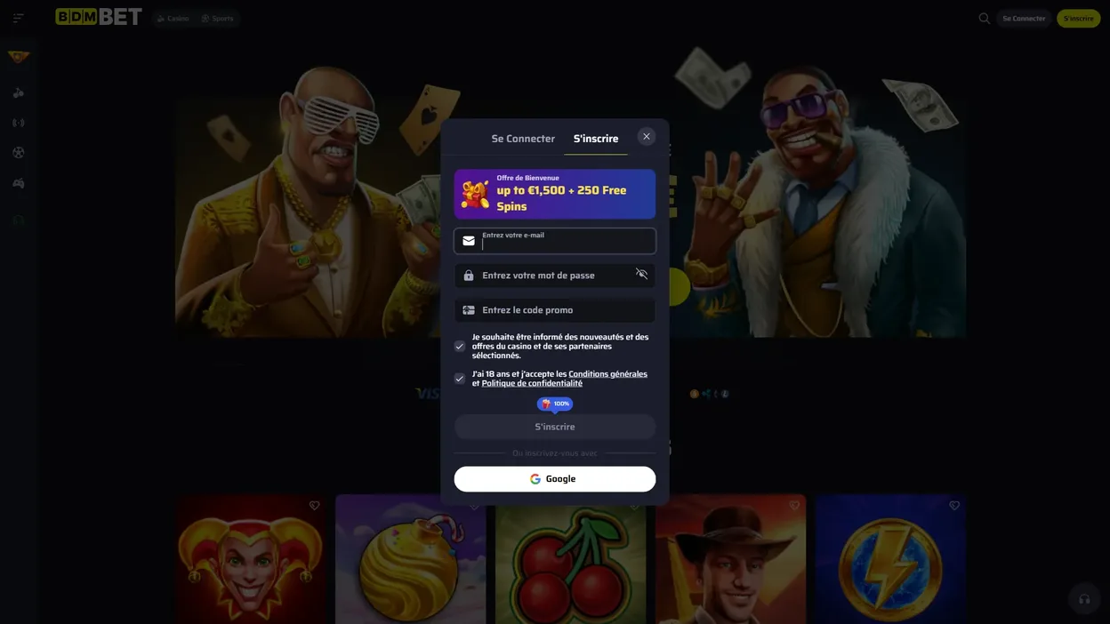 BDMBet casino inscription formulaire